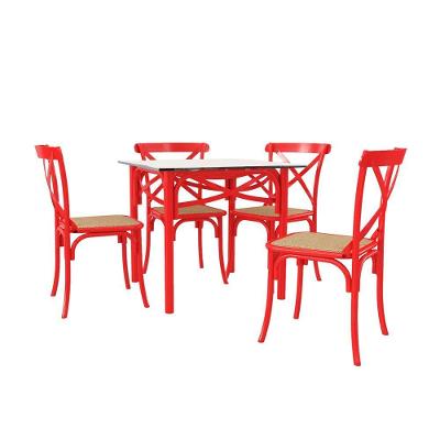Conjunto Katrina Vermelho 4 Cadeiras Tampo De Madeira Quadrado 90 Cm New Green - Branco