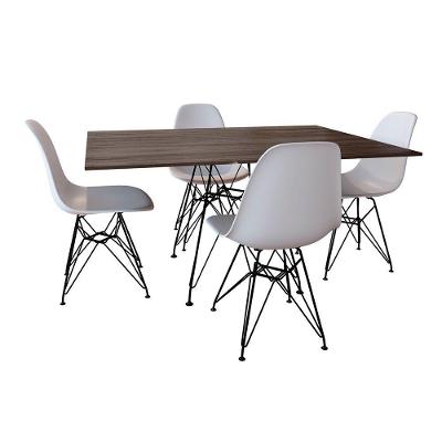 Conjunto De Mesa De Ferro Preto Tampo Amêndoa 120X75 4 Cadeiras Ferro Preta Assento Bra