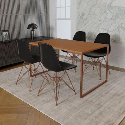 Mesa Industrial Base Ferro Cobre Tampo 137X90 Canela 4 Cadeiras Ferro Cobre Assento Preto Marrom
