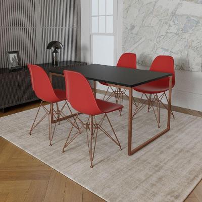 Mesa Industrial Base Ferro Cobre Tampo 137X90 Preto 4 Cadeiras Ferro Cobre Assento Vermelho Preto