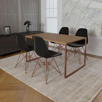 Mesa Industrial Base Ferro Cobre Tampo 137X90 Amêndoa 4 Cadeiras Ferro Cobre Assento Preto Marrom