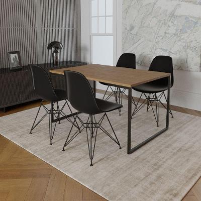 Mesa Industrial Base Ferro Preto Tampo 137X90 Amêndoa 4 Cadeiras Ferro Preto Assento Preto Marrom