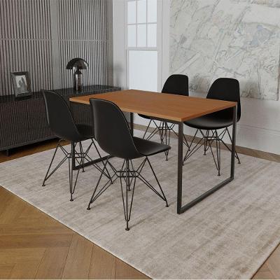 Mesa Industrial Base Ferro Preto Tampo 137X90 Canela 4 Cadeiras Ferro Preto Assento Preto Marrom