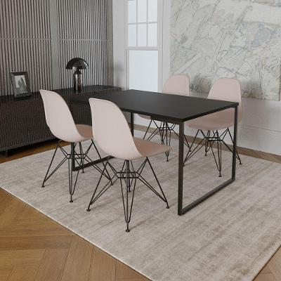 Mesa Industrial Base Ferro Preto Tampo 137X90 Preto 4 Cadeiras Ferro Preto Assento Branco Preto