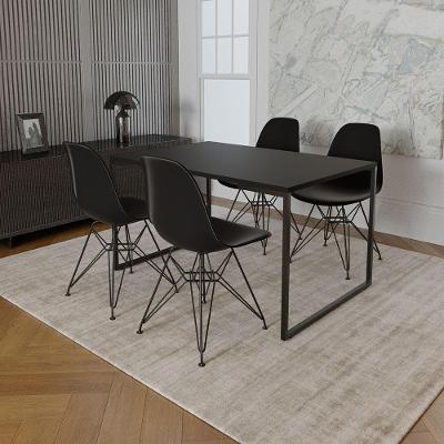 Mesa Industrial Base Ferro Preto Tampo 137X90 Preto 4 Cadeiras Ferro Preto Assento Preto Preto