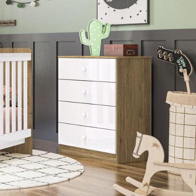 Cômoda Infantil 04 Gavetas Amarelinha Henn Rústico Branco