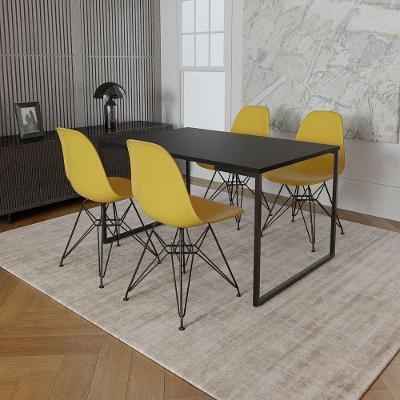Mesa Industrial Base Ferro Preto Tampo 137X90 Preto 4 Cadeiras Ferro Preto Assento Amarelo Preto
