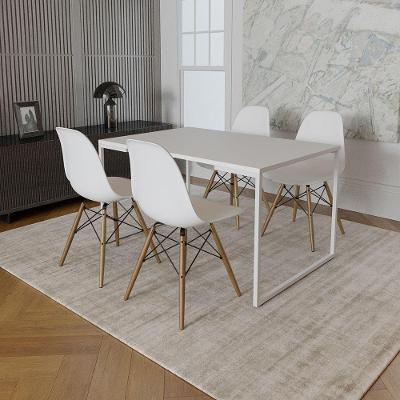 Mesa Industrial Base Ferro Branco Tampo 137X90 Branco 4 Cadeiras Madeira Assento Branco Branco