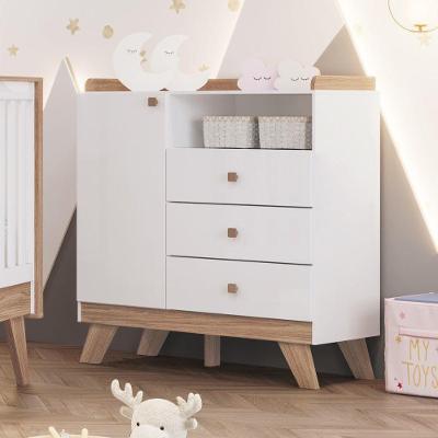 Cômoda Infantil 1 Porta 3 Gavetas Confete Henn Branco Com Jequitibá Hp