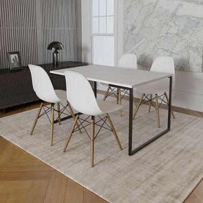 Mesa Industrial Base De Ferro Preto Tampo 137X90 Branco 4 Cadeiras Madeira Assento Branco Branco