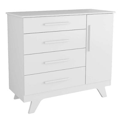 Cômoda Infantil 1 Porta 4 Gavetas 100% Mdf Retrô Móveis Peroba Branco Brilho Branco Brilho