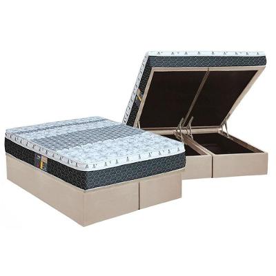Cama Box Baú King: Colchão Molas Bonnel Castor System Class One Face + Base Crc Suede Clean(193x203)