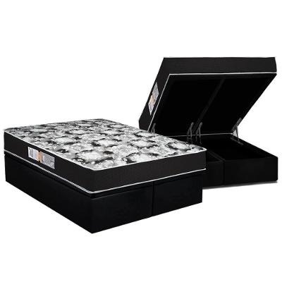 Cama Box Baú Queen: Colchão Espuma D45 Luckspuma Gran Luck Pro + Base CRC Suede Black(158x198)