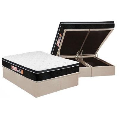 Cama Box Baú King: Colchão Espuma D33 Castor Black e White Air Euro Pillow + Base CRC Suede Clean(193x203)