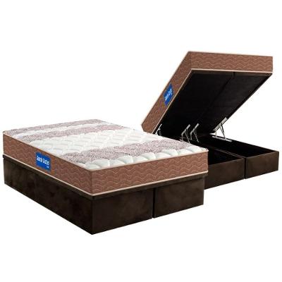 Cama Box Baú Queen: Colchão Espuma D33 Probel Guarda Costas + Base CRC Suede Brown(158x198)