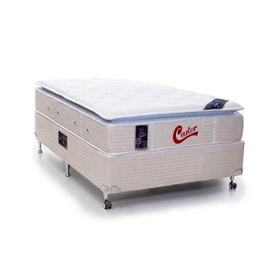 Cama Box + Colchão Castor Solteiro Super Luxo Vitagel One Face Pocket 96x203x56cm