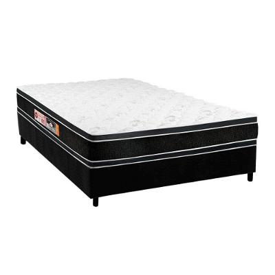 Cama Box Casal: Colchão Espuma D33 Castor Black e White Double Face + Base CRC Suede Black(138x188)