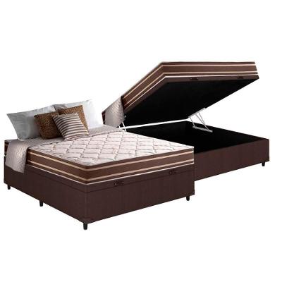 Cama Box Baú Casal: Colchão Molas Anjos MasterPocket Ensacadas Duo Sono + Base CRC Courano Brown(138x188)