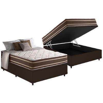 Cama Box Baú Casal: Colchão Molas Ensacadas Anjos Duo Sono MasterPocket+Base Courano Brown(138x188)