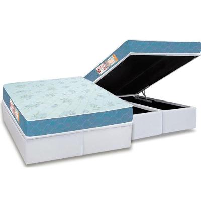 Cama Box Baú Queen: Colchão Espuma D45 Castor Sleep Max + Base CRC Courano White(158x198)