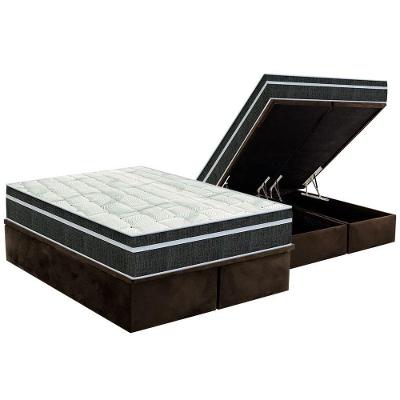 Cama Box Baú Queen: Colchão Molas Orthoflex Bonnel Venezia + Base CRC Suede Brown(158x198)