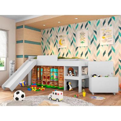 Conjunto Cama 90 e Baú Playground Branco