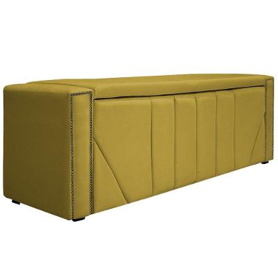 Calçadeira Baú Queen Minsk P02 160 Cm Para Cama Box Suede - Doce Sonho Móveis Amarelo