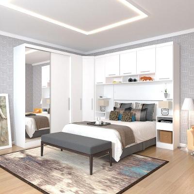 Quarto De Canto Casal Com Guarda Roupas Com Espelho E Mesas De Cabeceira Alpes Luciane Móveis Branco Pf Com Branco Pf