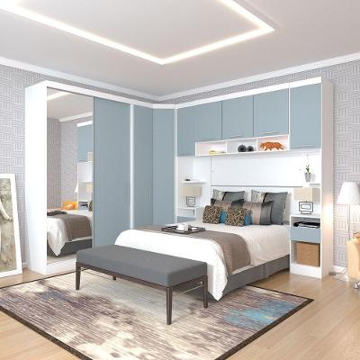 Quarto De Canto Casal Com Guarda Roupas Com Espelho E Mesas De Cabeceira Alpes Luciane Móveis Branco Pf Com Grey Sky Pf