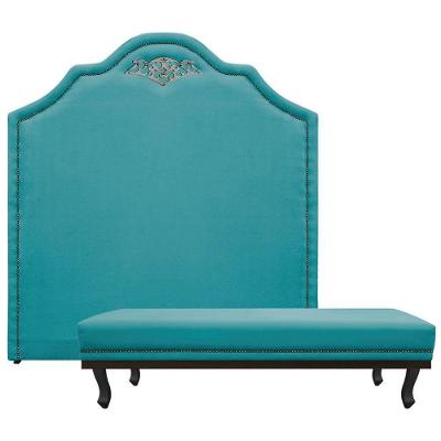 Kit Cabeceira E Calçadeira Casal P02 140cm Azul Turquesa