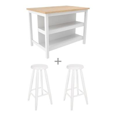 Ilha Cozinha + 2 Banquetas Ditália 2 Pratel. Branco Cd-1019