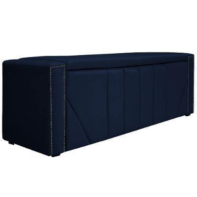 Calçadeira Baú Casal Minsk P02 140cm Cama Box Azul Marinho