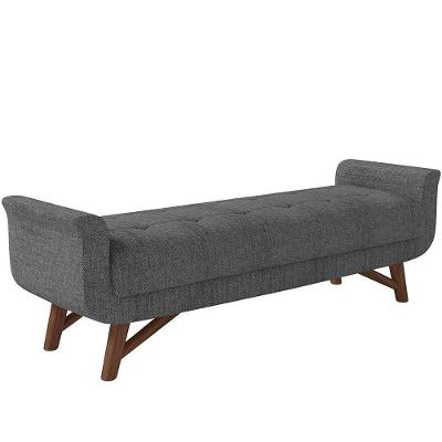 Puff Recamier Decorativo Com Pés Em Madeira 160 Cm Itália P05 Linho Cinza Escuro - Lyam Decor