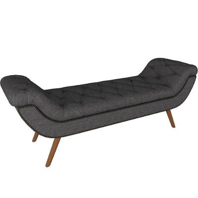 Puff Recamier Decorativo Com Tachas 140 Cm Santorini P05 Linho Cinza Escuro - Lyam Decor
