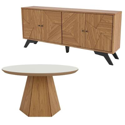 Buffet Mesa De Centro Off White/Freijó/Preto Fosco