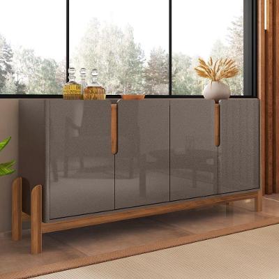 Buffet Agnes Cinza Pérola/cedro 4 Portas Com Detalhe Curvo