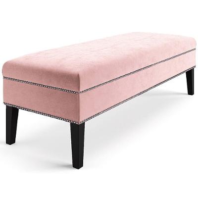 Banco Sofia 1,40M Com Tachas Suede Rosa Bebe - Inova Decor