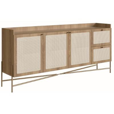 Balcão Buffet Oslo Artesano 183 Cm (Largura) Em Mdp Mel Palha  Três Portas Base Metal