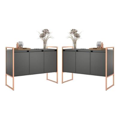 Buffet 3 Portas Rouxe Preto Cobre Conjunto 2 Unidades