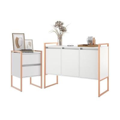 Conjunto Buffet E Gaveteiro Industrial Paris Branco Cobre
