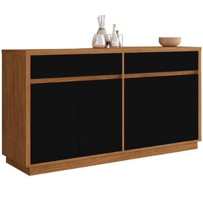 Aparador Buffet 4 Portas 2 Gavetas 100% Mdf Ypê e Preto