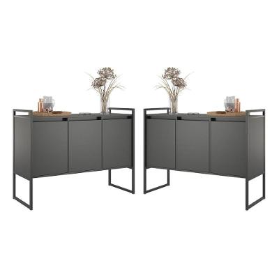 Buffet 3 Portas Rouxe Preto Conjunto 2 Unidades