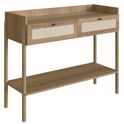 Aparador Oslo Artesano 103 Cm (Largura) Mdp Mel Palha Natural Duas Gavetas Base Madeira