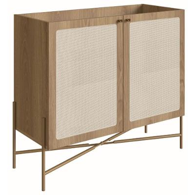 Balcão Bar Buffet Oslo Artesano 93 Cm (Largura) Em Mdp Mel Palha  Com Duas Portas Base Metal