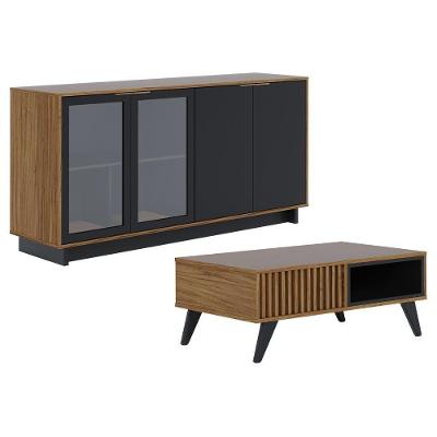 Kit Aparador Com Mesa De Centro Delta C04 Preto Noce Milano