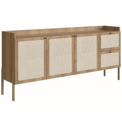 Balcão Buffet Oslo Artesano 183 Cm (Largura) Em Mdp Mel Palha  Três Portas Base Madeira