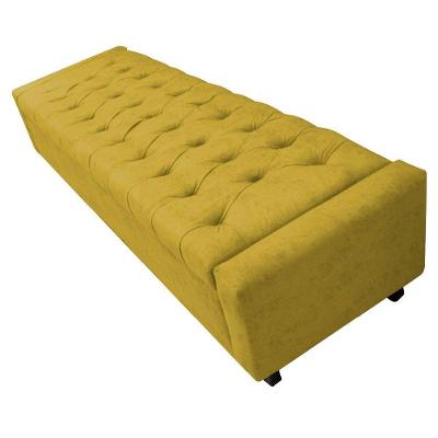 Calçadeira Baú Queen Everest P02 160cm Para Cama Box Suede Amarelo