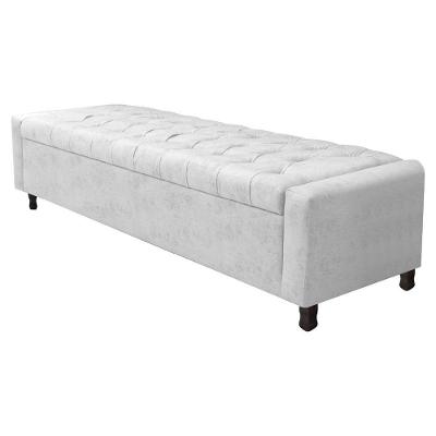 Calçadeira Baú Casal Everest P02 140cm Para Cama Box Suede Branco