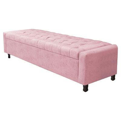 Calçadeira Baú King Everest P02 195cm Para Cama Box Suede Rosa Bebê