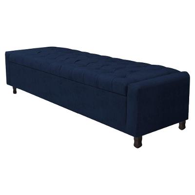Calçadeira Baú King Everest P02 195cm Para Cama Box Suede Azul Marinho